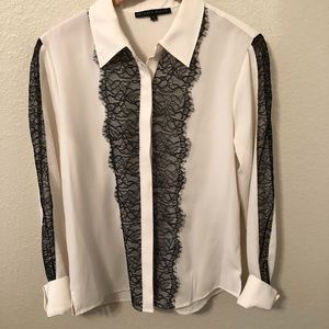 Antonio Melani Ivory black lace blouse M